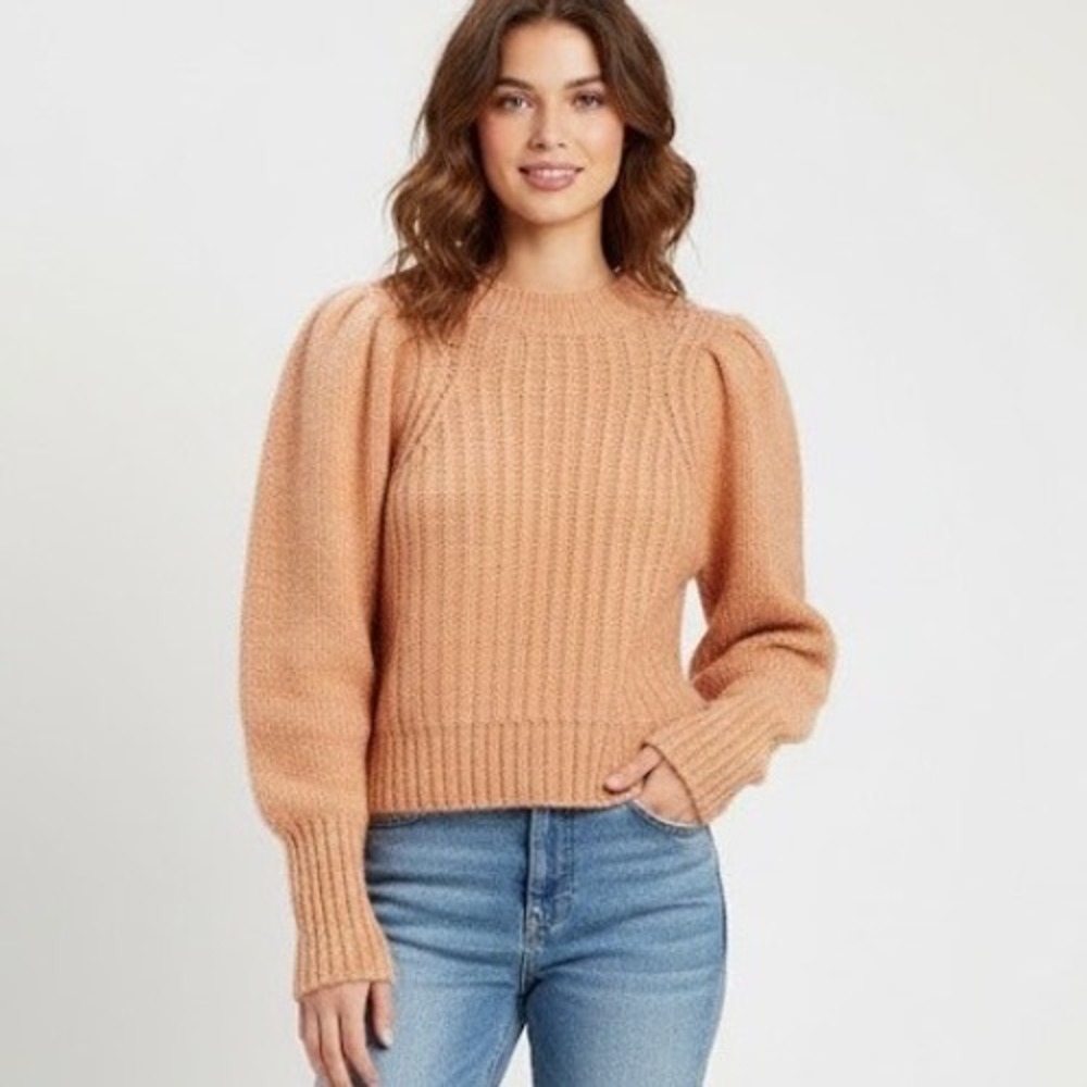 TOPSHOP Peach Puff Sleeve Textured Knit Sweater Women's Size Small 4/6‎